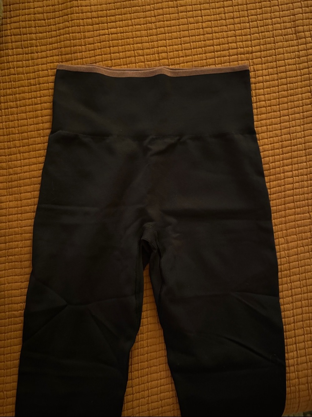 Outdoor Voices Black High-Waist Kids Leggings with Tan Waistband
